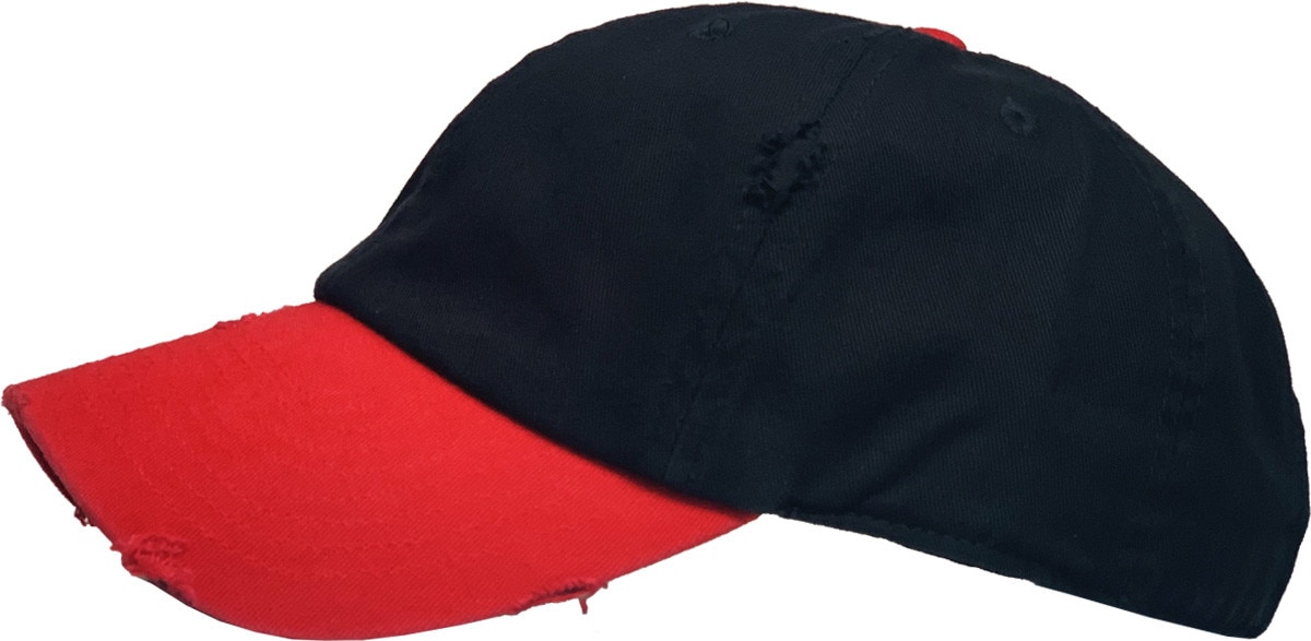 Black Red Two Tone Distressed Vintage Baseball Cap Side View